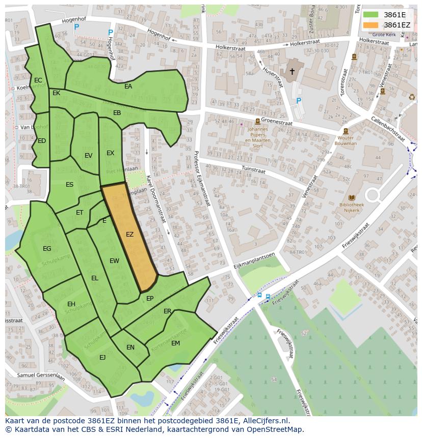 Afbeelding van het postcodegebied 3861 EZ op de kaart.