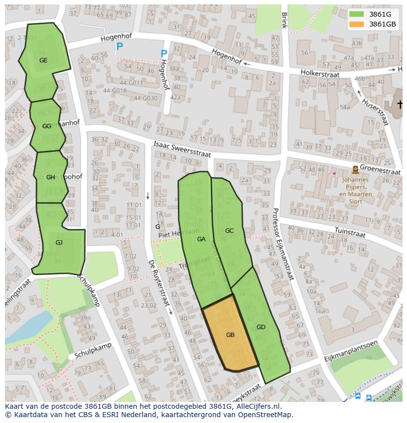 Afbeelding van het postcodegebied 3861 GB op de kaart.