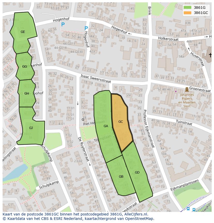 Afbeelding van het postcodegebied 3861 GC op de kaart.