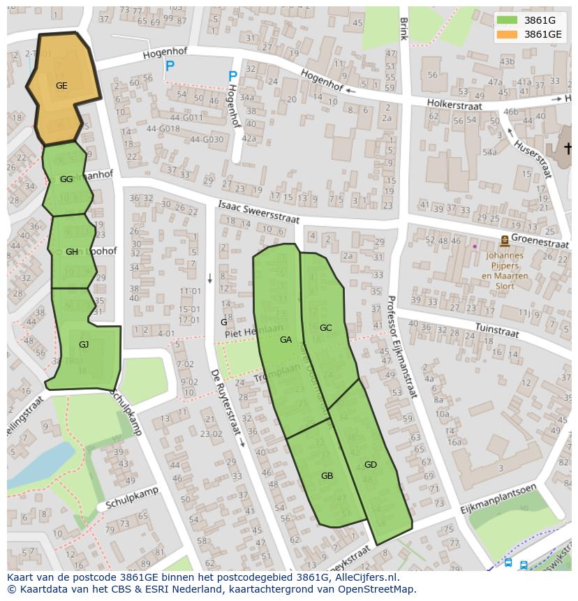 Afbeelding van het postcodegebied 3861 GE op de kaart.
