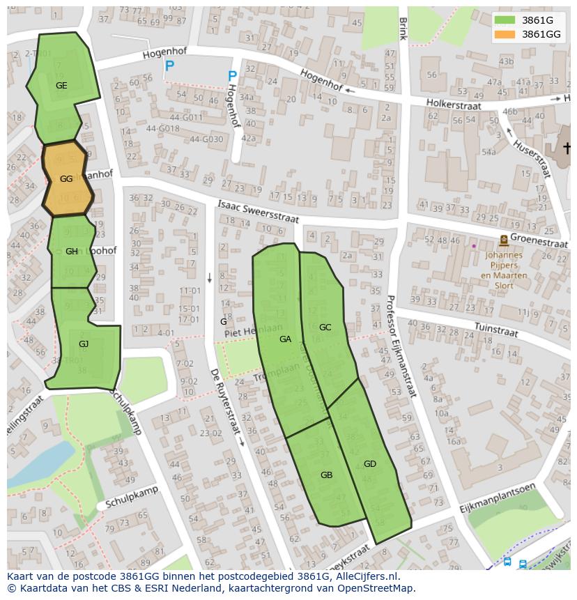 Afbeelding van het postcodegebied 3861 GG op de kaart.