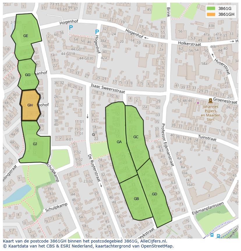 Afbeelding van het postcodegebied 3861 GH op de kaart.