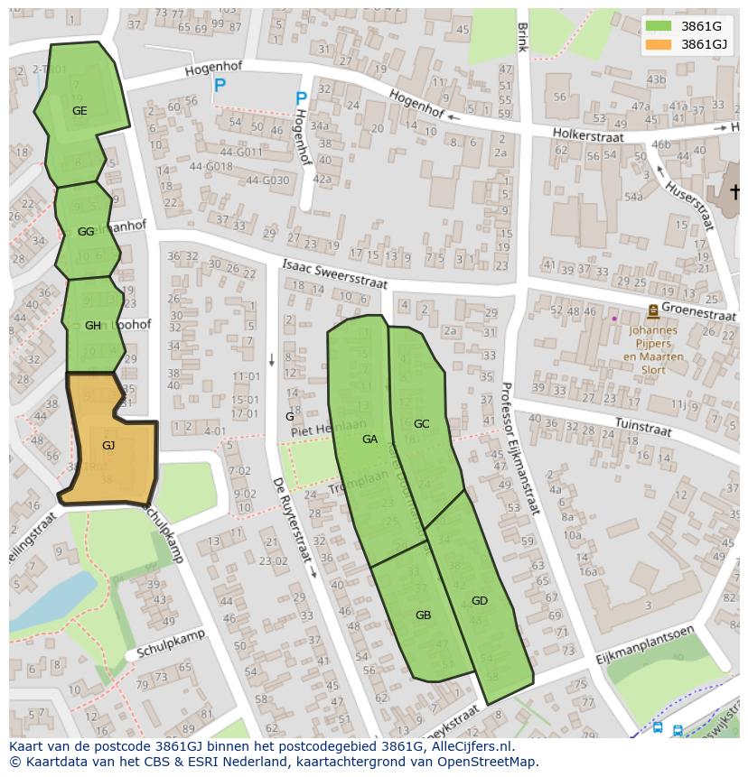 Afbeelding van het postcodegebied 3861 GJ op de kaart.