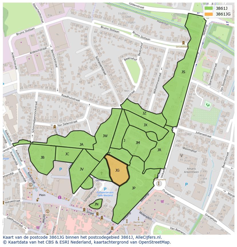 Afbeelding van het postcodegebied 3861 JG op de kaart.