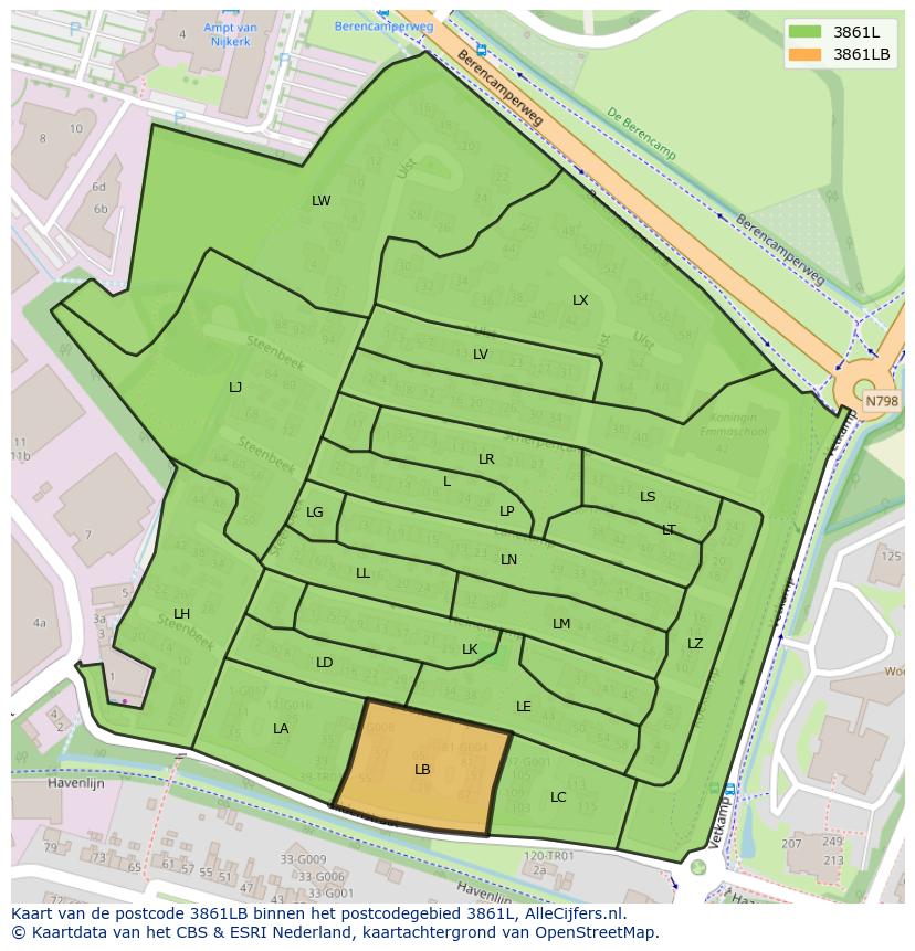 Afbeelding van het postcodegebied 3861 LB op de kaart.
