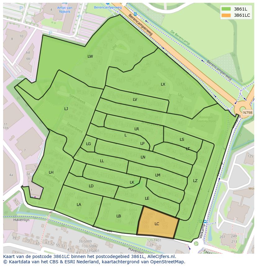 Afbeelding van het postcodegebied 3861 LC op de kaart.