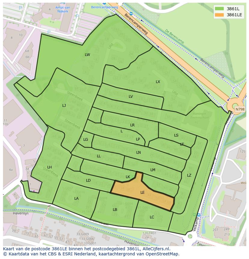 Afbeelding van het postcodegebied 3861 LE op de kaart.