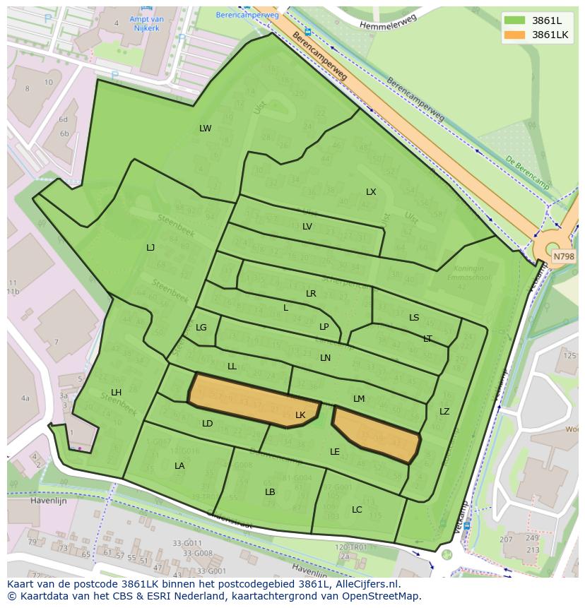 Afbeelding van het postcodegebied 3861 LK op de kaart.