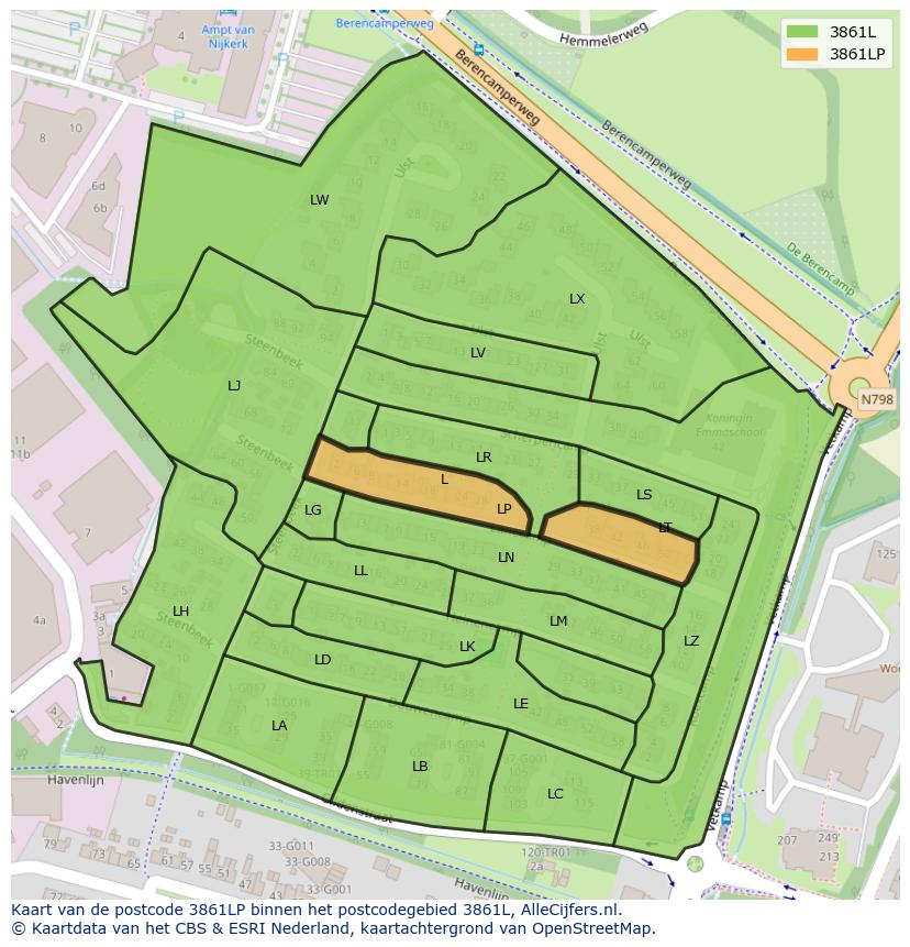 Afbeelding van het postcodegebied 3861 LP op de kaart.
