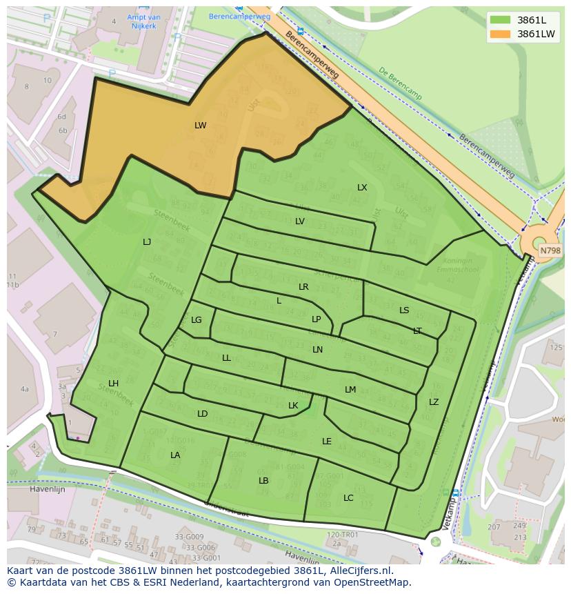 Afbeelding van het postcodegebied 3861 LW op de kaart.