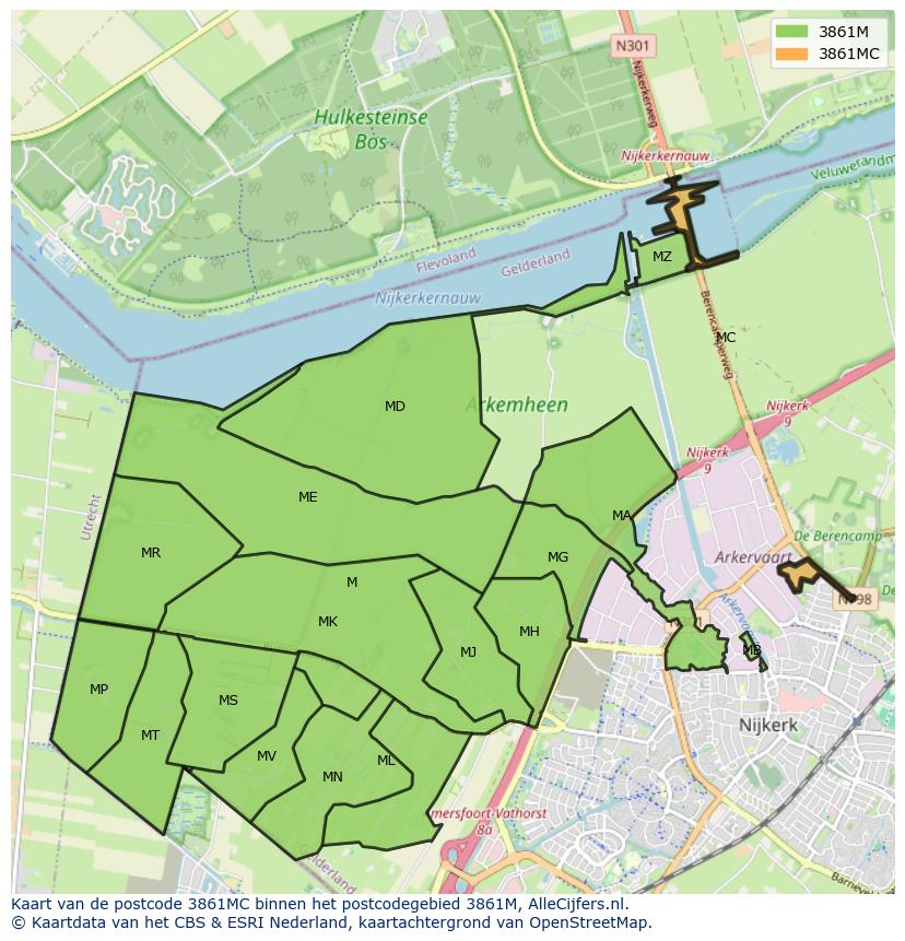 Afbeelding van het postcodegebied 3861 MC op de kaart.