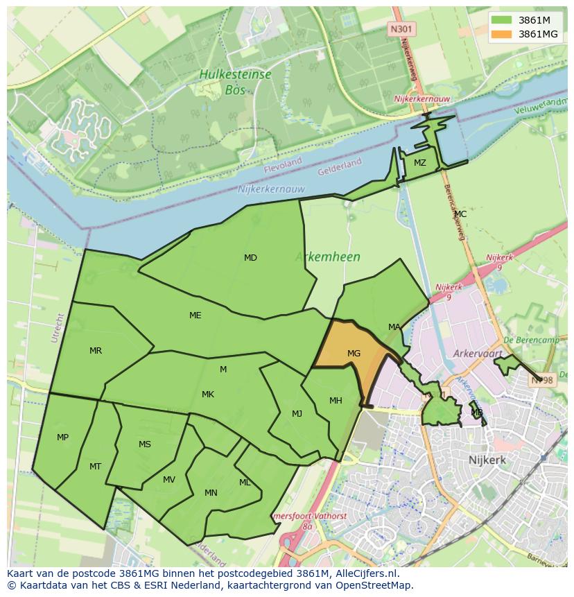 Afbeelding van het postcodegebied 3861 MG op de kaart.