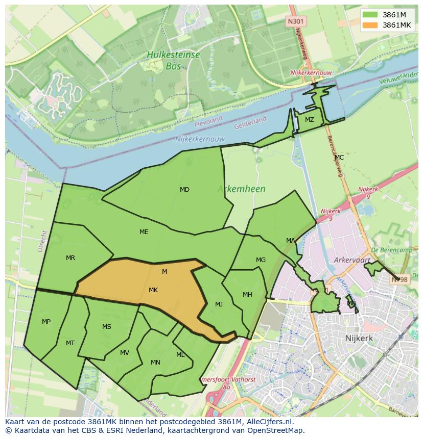 Afbeelding van het postcodegebied 3861 MK op de kaart.