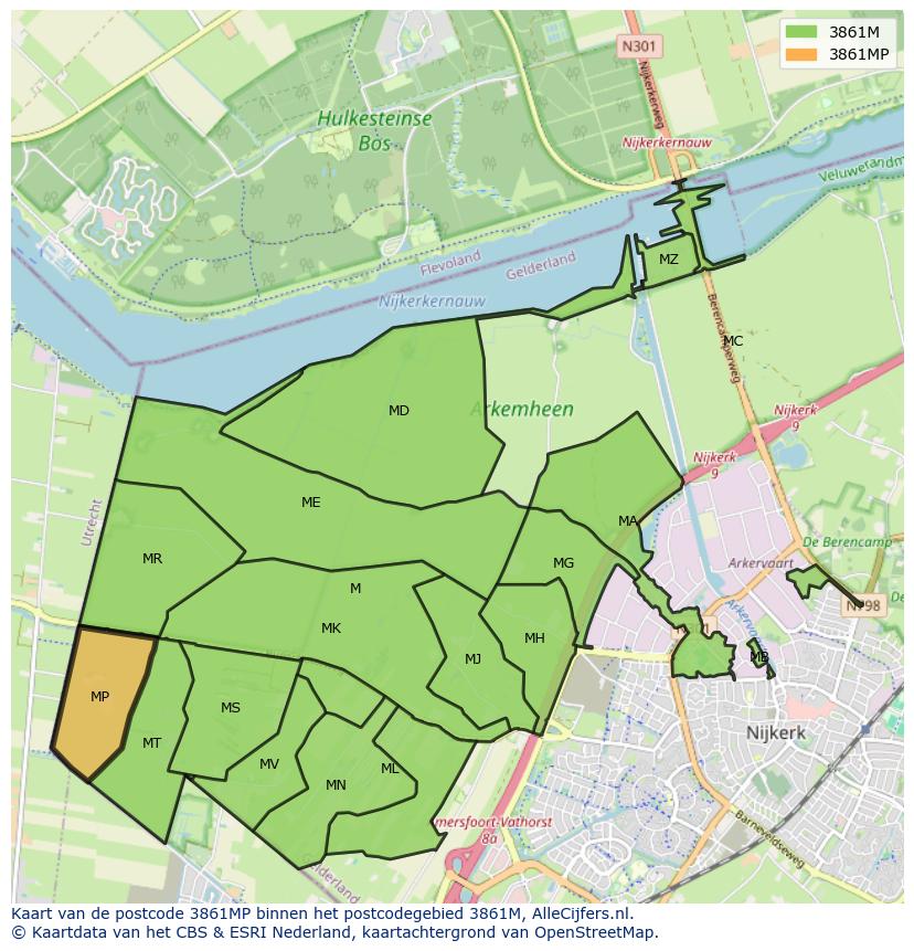 Afbeelding van het postcodegebied 3861 MP op de kaart.