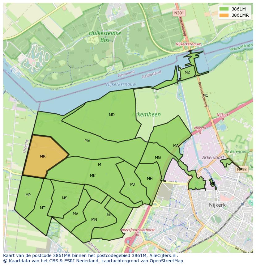 Afbeelding van het postcodegebied 3861 MR op de kaart.