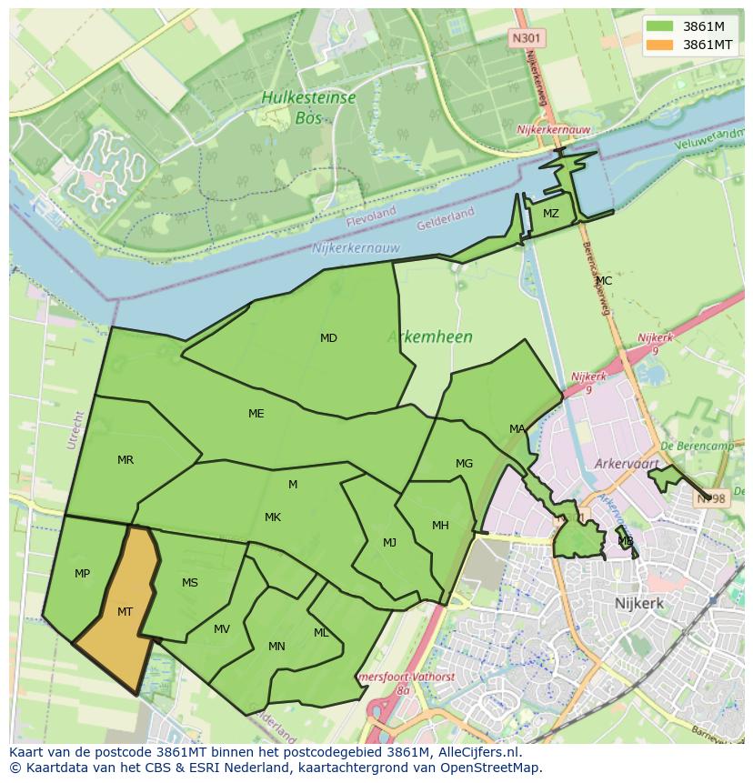 Afbeelding van het postcodegebied 3861 MT op de kaart.