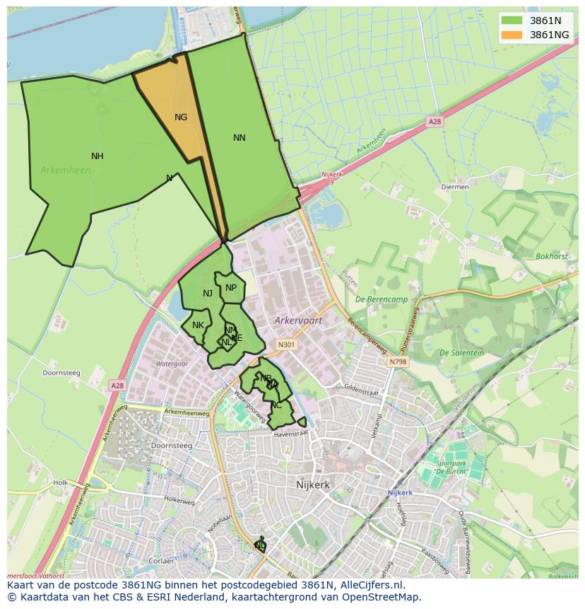 Afbeelding van het postcodegebied 3861 NG op de kaart.