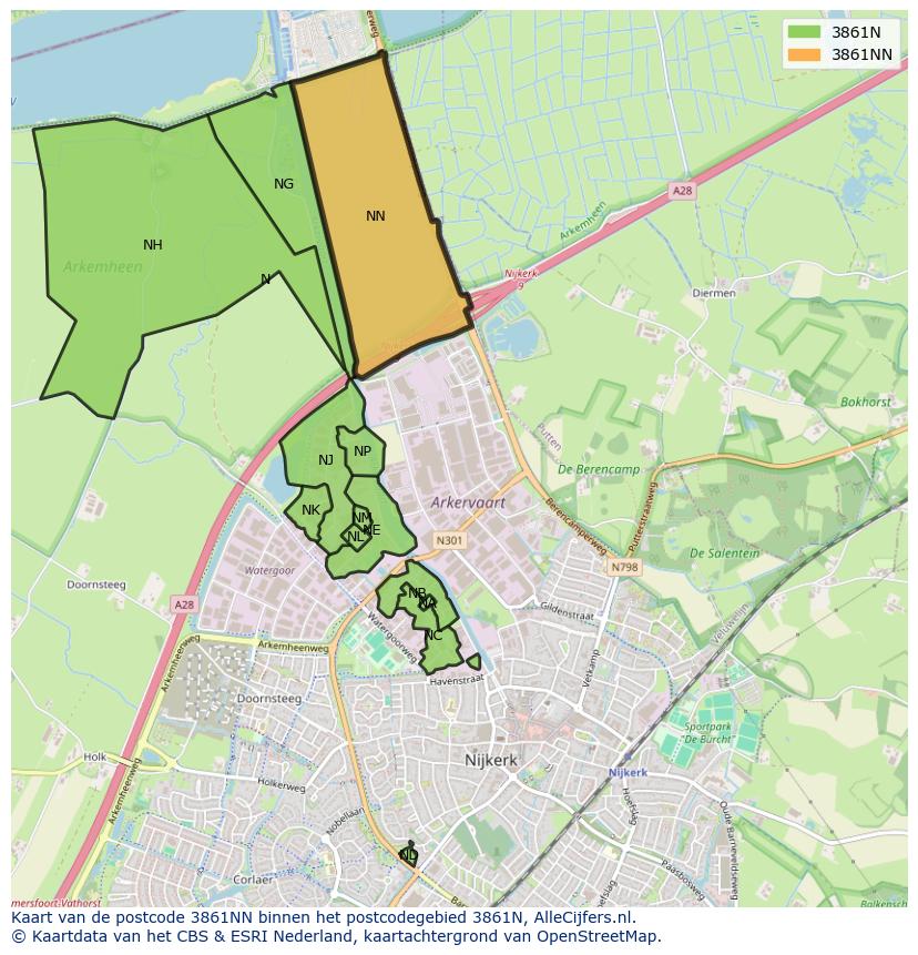 Afbeelding van het postcodegebied 3861 NN op de kaart.