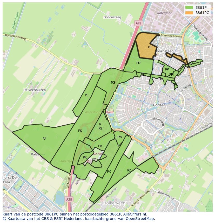 Afbeelding van het postcodegebied 3861 PC op de kaart.