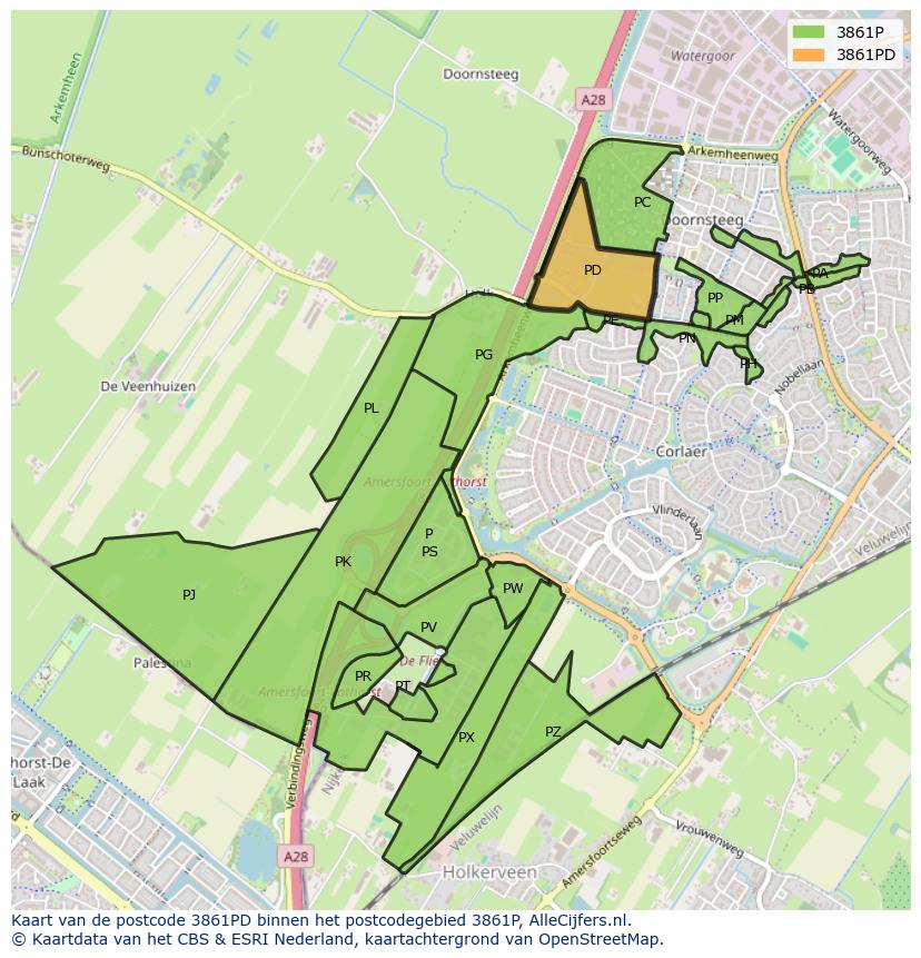 Afbeelding van het postcodegebied 3861 PD op de kaart.