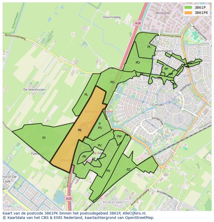 Afbeelding van het postcodegebied 3861 PK op de kaart.