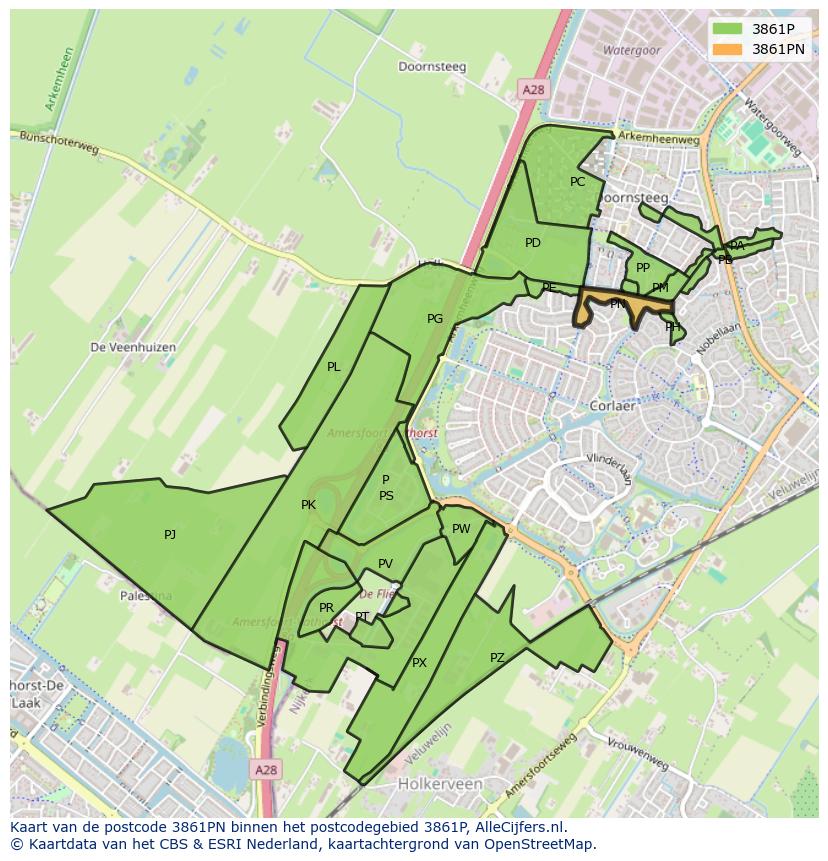 Afbeelding van het postcodegebied 3861 PN op de kaart.