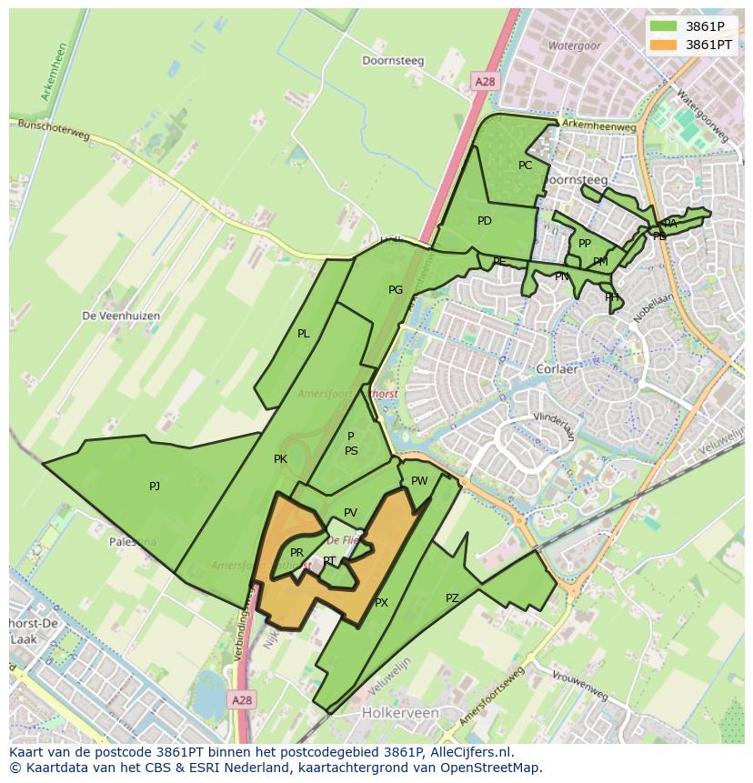 Afbeelding van het postcodegebied 3861 PT op de kaart.