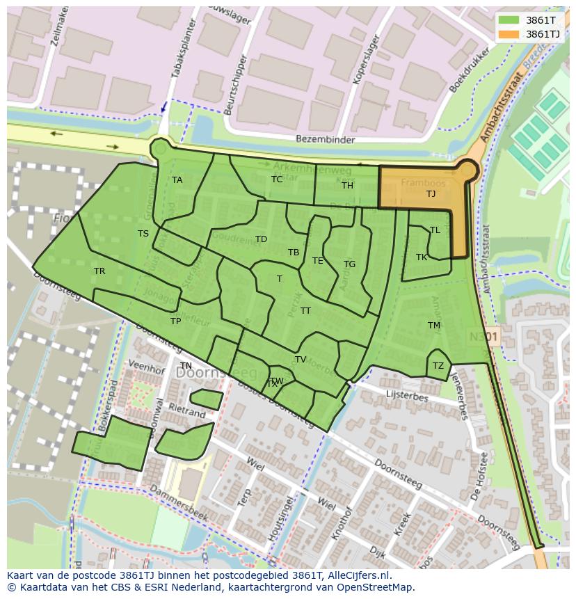 Afbeelding van het postcodegebied 3861 TJ op de kaart.