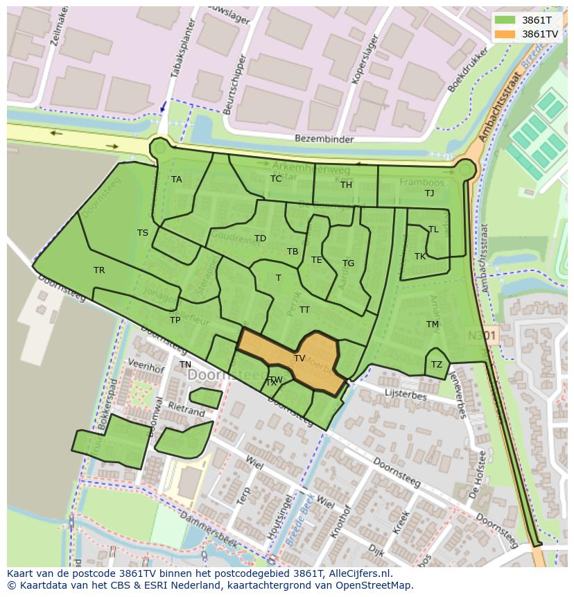 Afbeelding van het postcodegebied 3861 TV op de kaart.