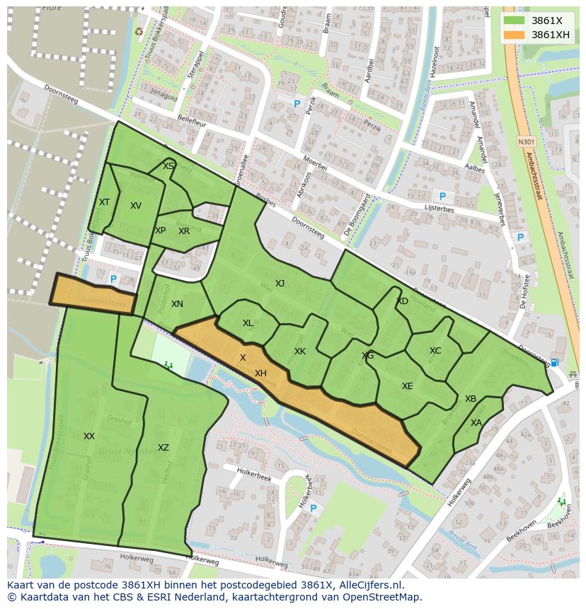 Afbeelding van het postcodegebied 3861 XH op de kaart.