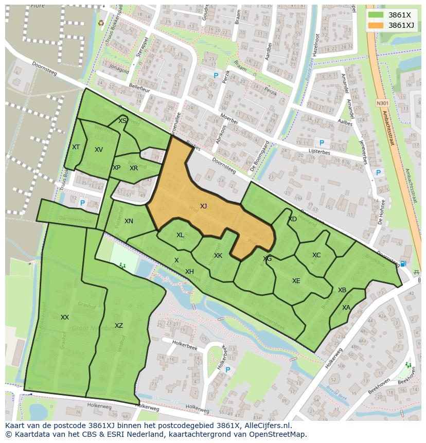 Afbeelding van het postcodegebied 3861 XJ op de kaart.