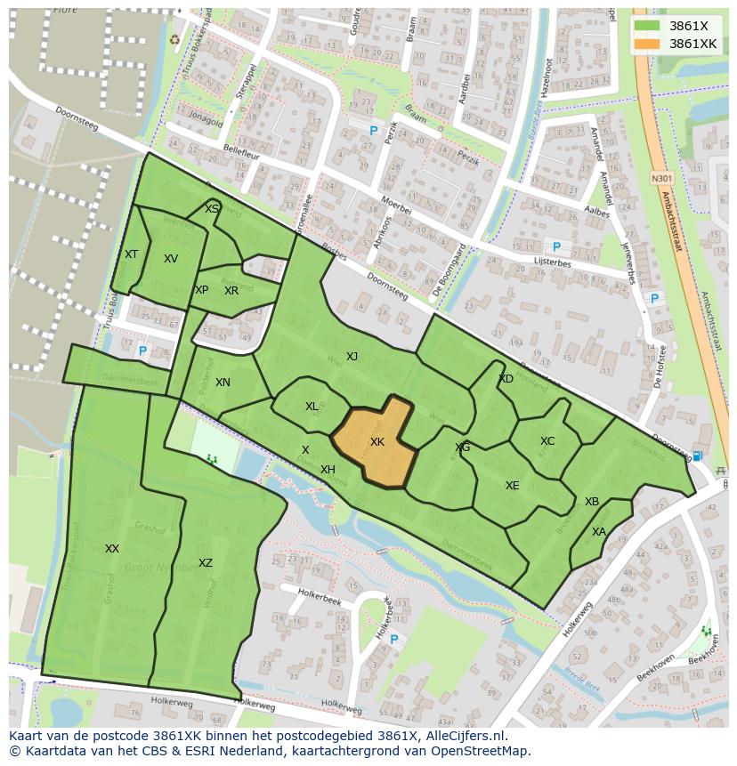 Afbeelding van het postcodegebied 3861 XK op de kaart.
