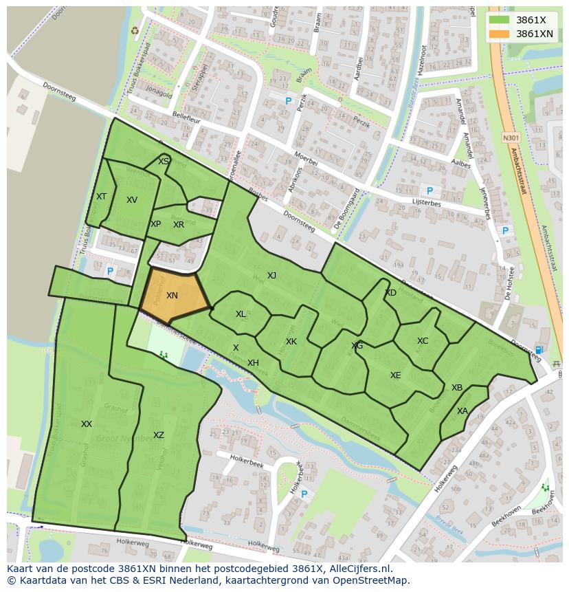 Afbeelding van het postcodegebied 3861 XN op de kaart.