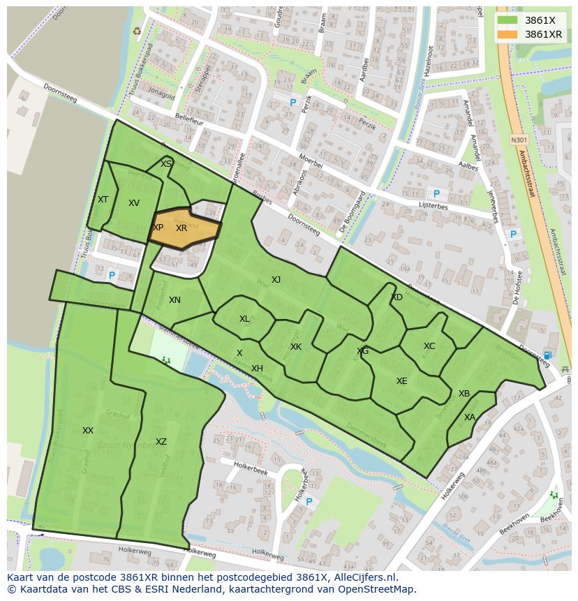 Afbeelding van het postcodegebied 3861 XR op de kaart.