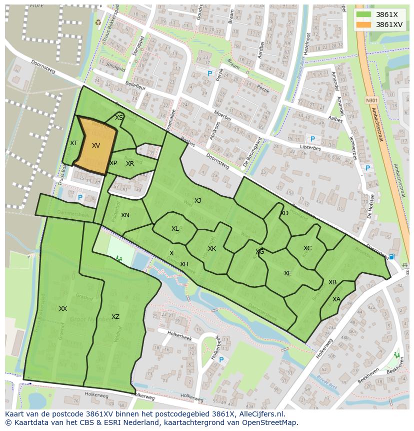 Afbeelding van het postcodegebied 3861 XV op de kaart.
