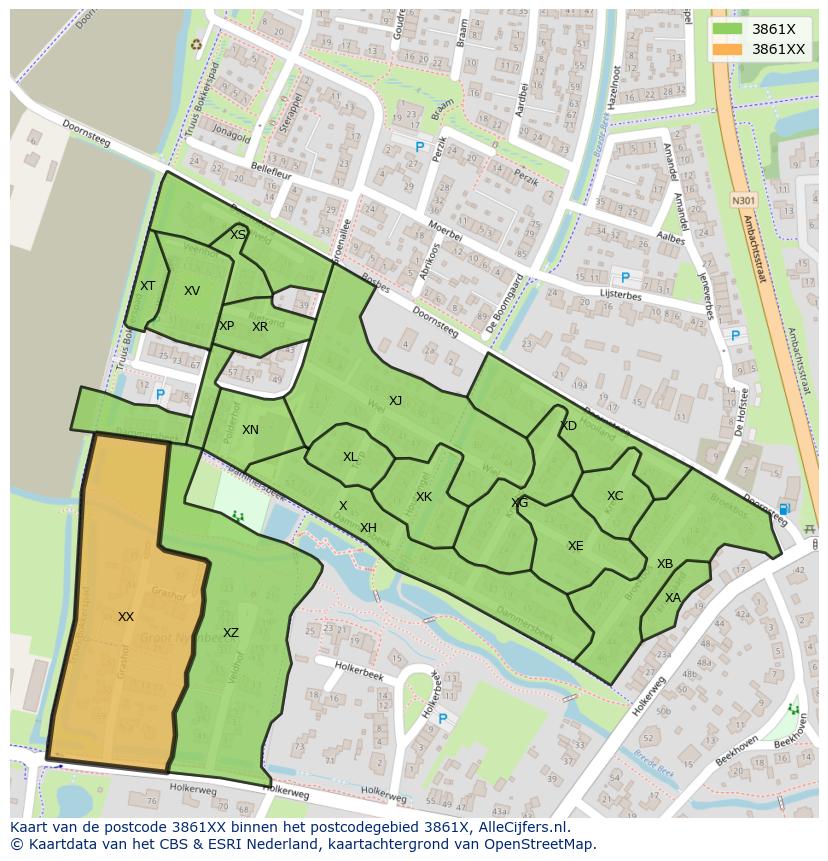 Afbeelding van het postcodegebied 3861 XX op de kaart.