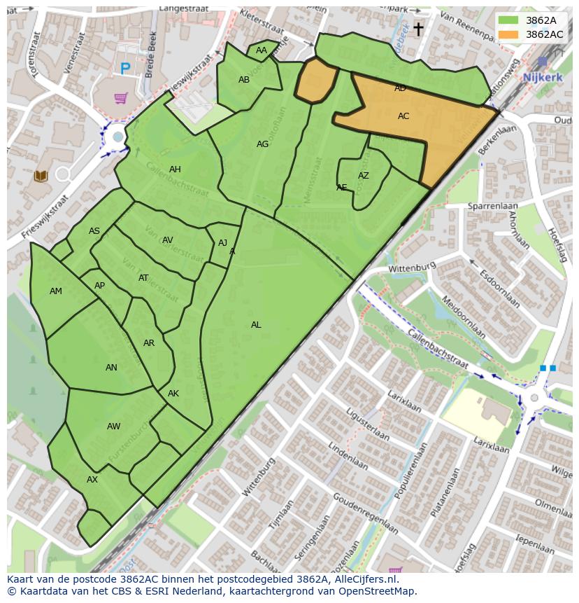 Afbeelding van het postcodegebied 3862 AC op de kaart.