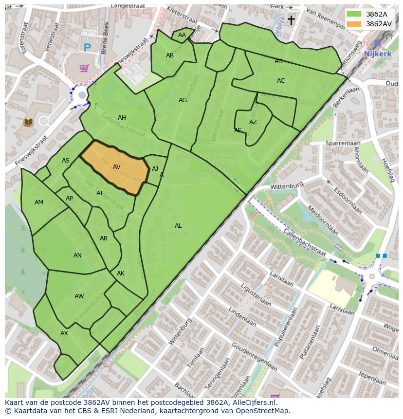 Afbeelding van het postcodegebied 3862 AV op de kaart.