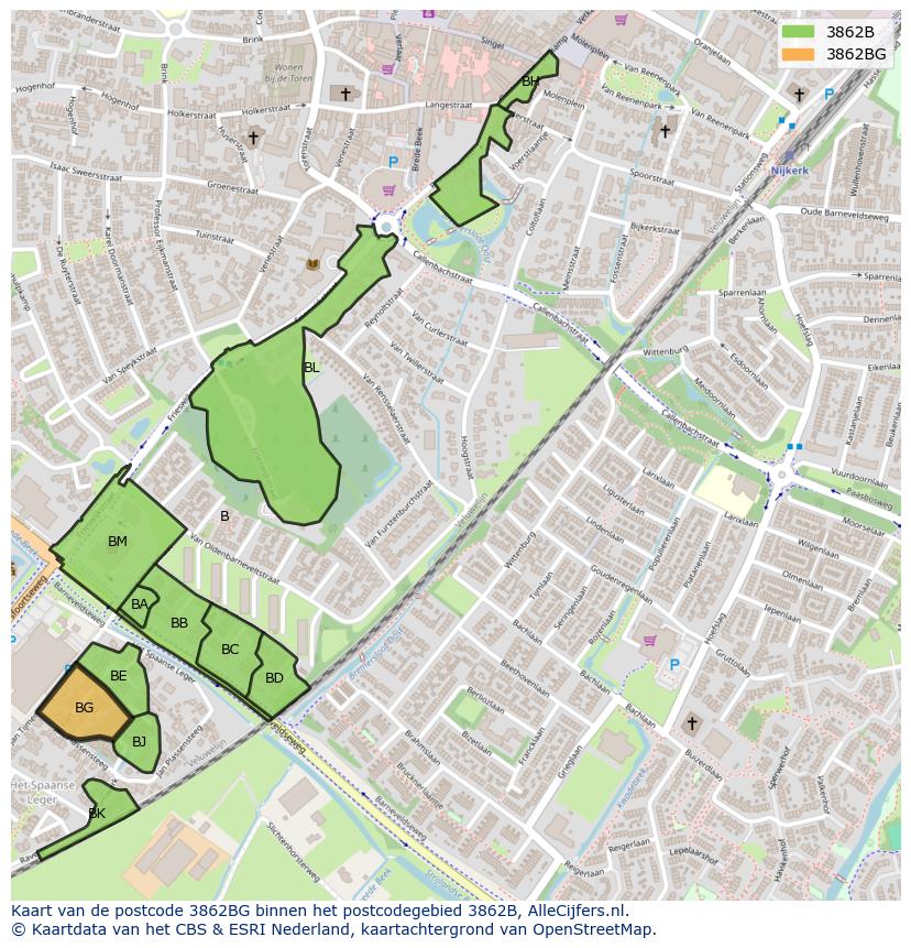 Afbeelding van het postcodegebied 3862 BG op de kaart.