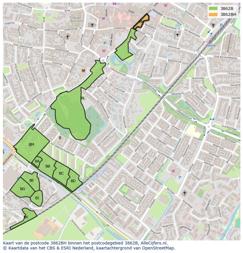 Afbeelding van het postcodegebied 3862 BH op de kaart.