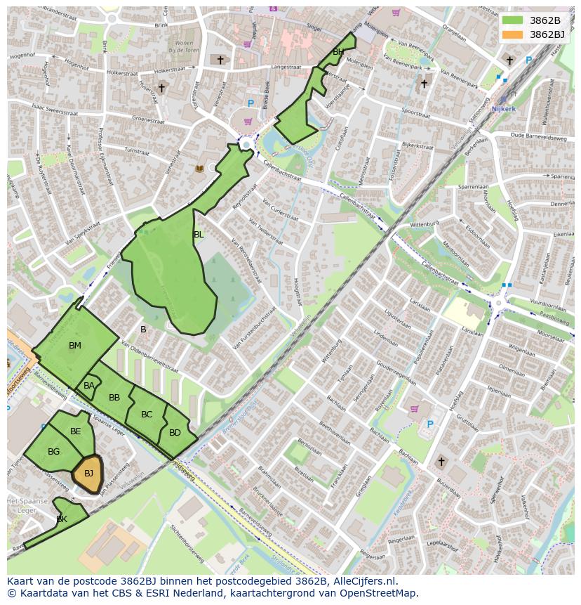 Afbeelding van het postcodegebied 3862 BJ op de kaart.