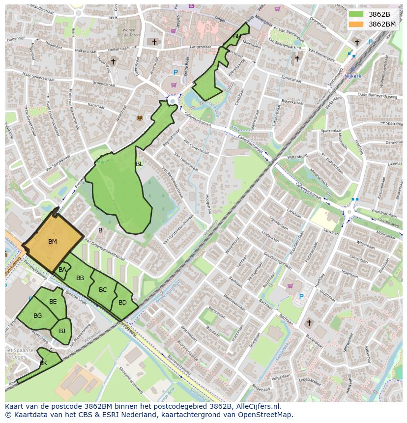 Afbeelding van het postcodegebied 3862 BM op de kaart.