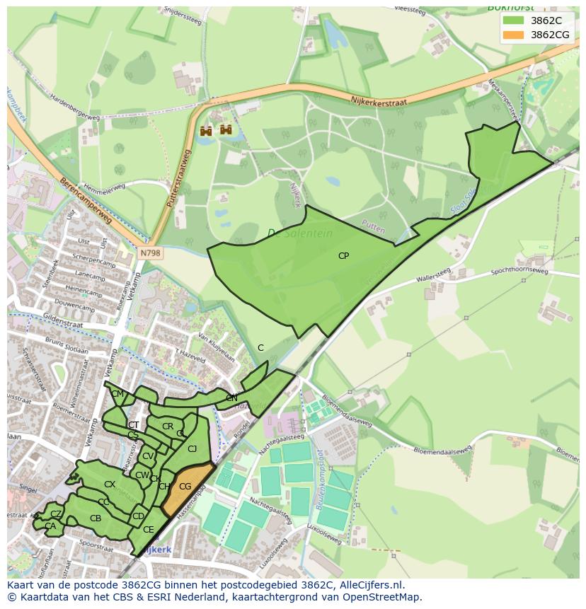 Afbeelding van het postcodegebied 3862 CG op de kaart.