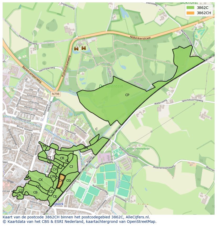 Afbeelding van het postcodegebied 3862 CH op de kaart.