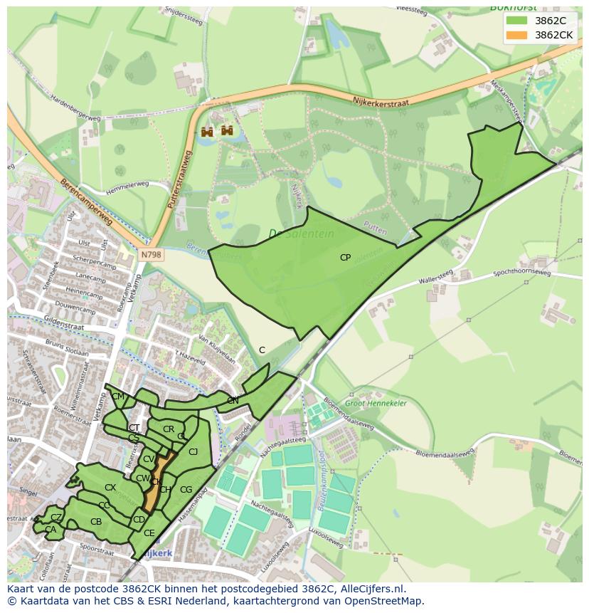 Afbeelding van het postcodegebied 3862 CK op de kaart.
