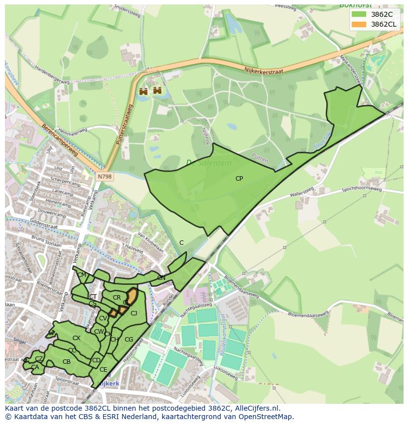 Afbeelding van het postcodegebied 3862 CL op de kaart.