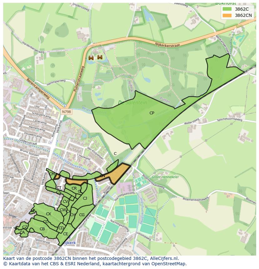 Afbeelding van het postcodegebied 3862 CN op de kaart.