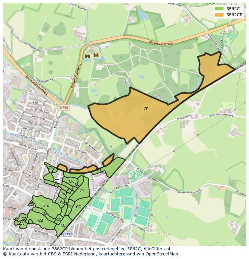 Afbeelding van het postcodegebied 3862 CP op de kaart.