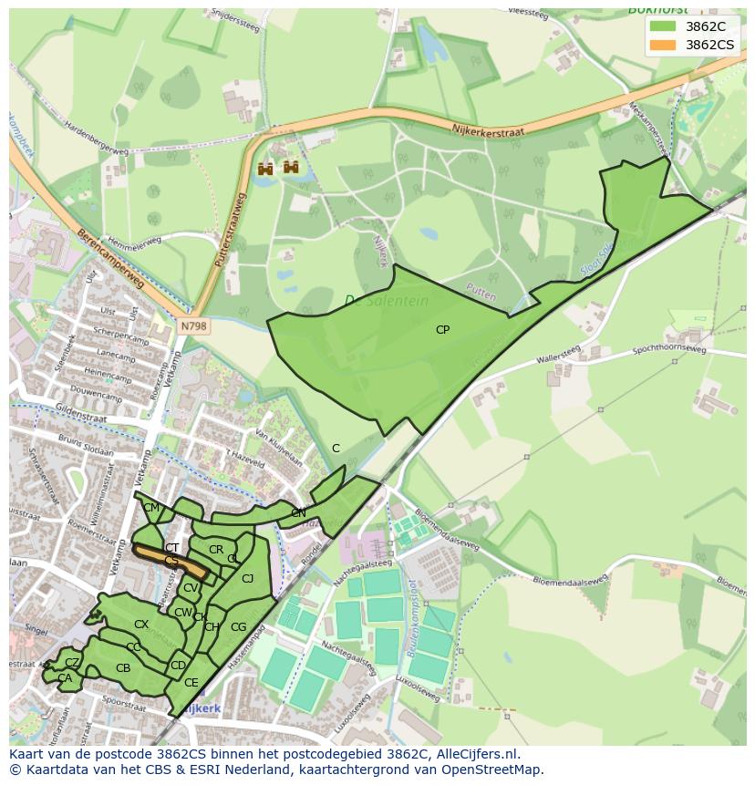 Afbeelding van het postcodegebied 3862 CS op de kaart.
