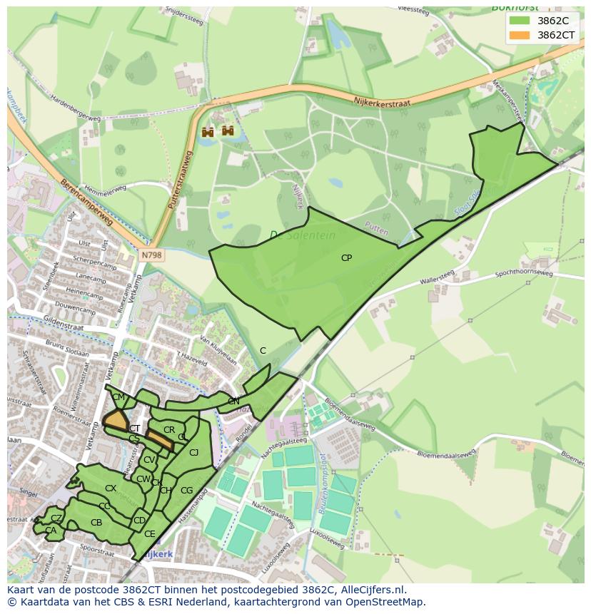 Afbeelding van het postcodegebied 3862 CT op de kaart.